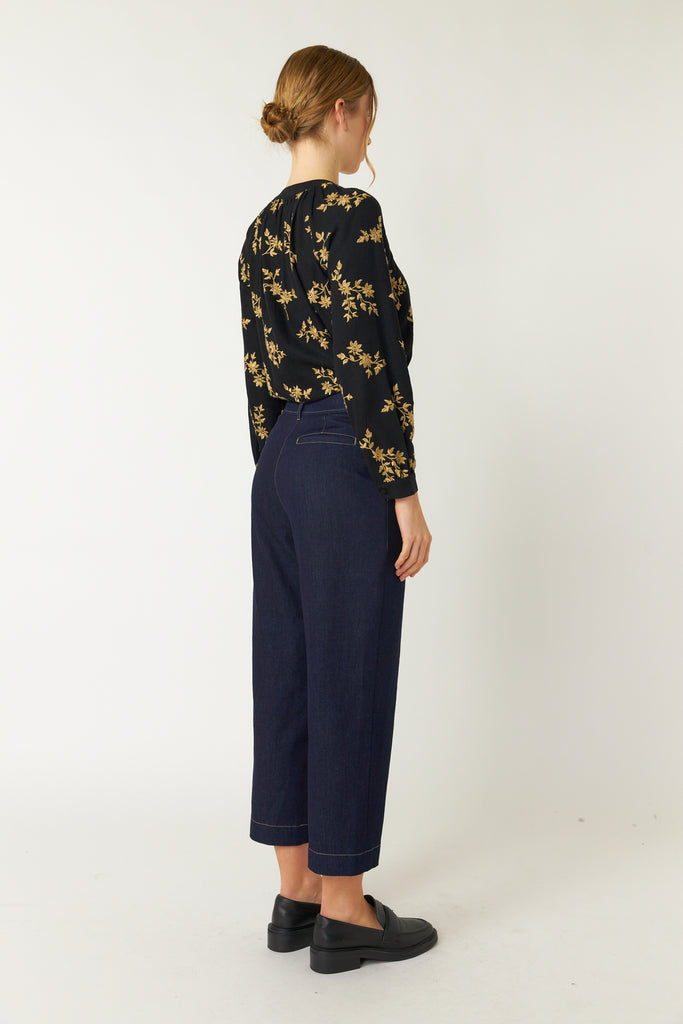 Shibori-bassen barrel denim pants