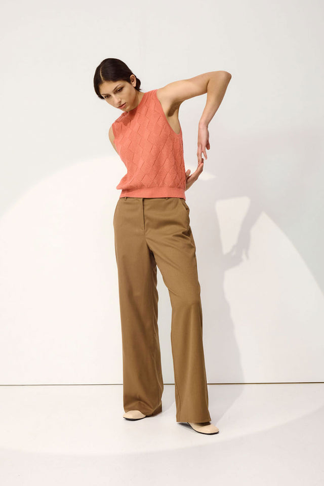Twill wide leg trouser