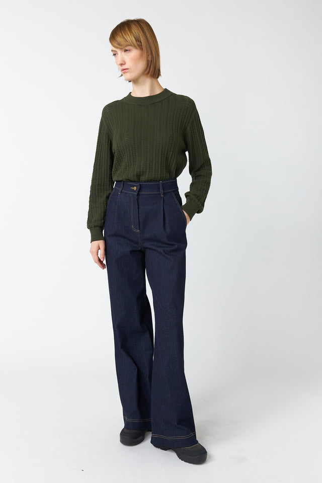 Denim pleat trouser