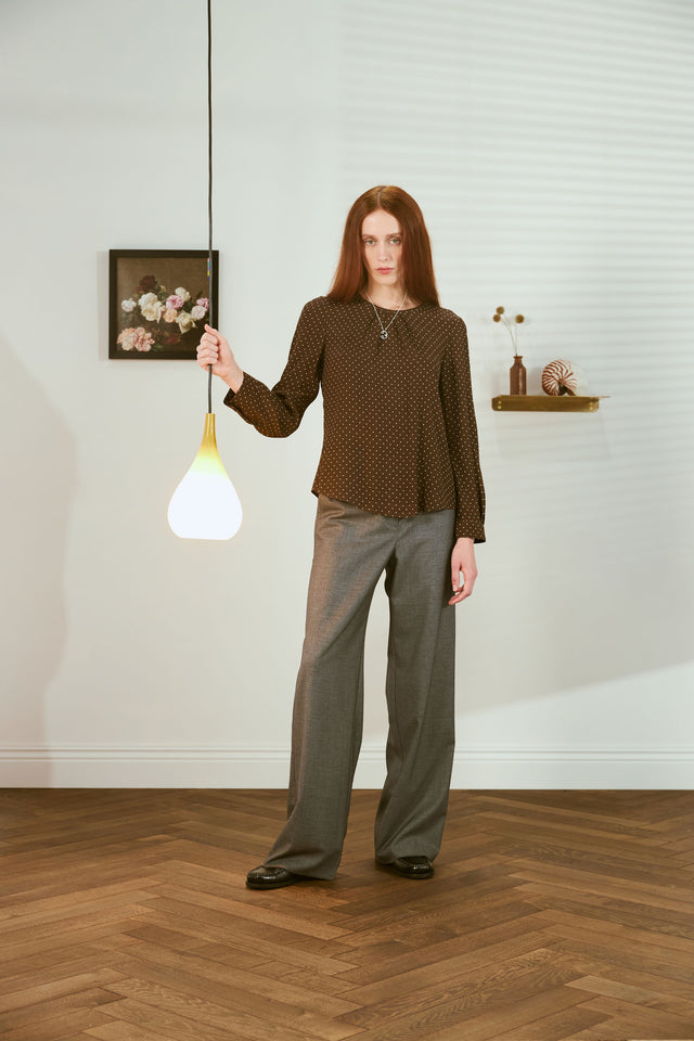 Twill wide leg trouser