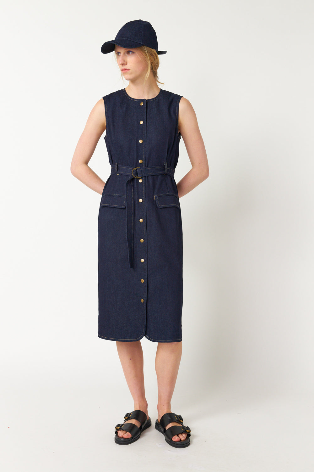 Denim belted dress