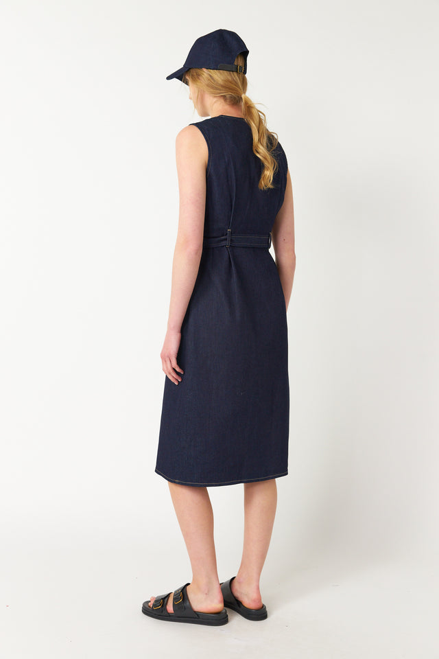 Denim belted dress