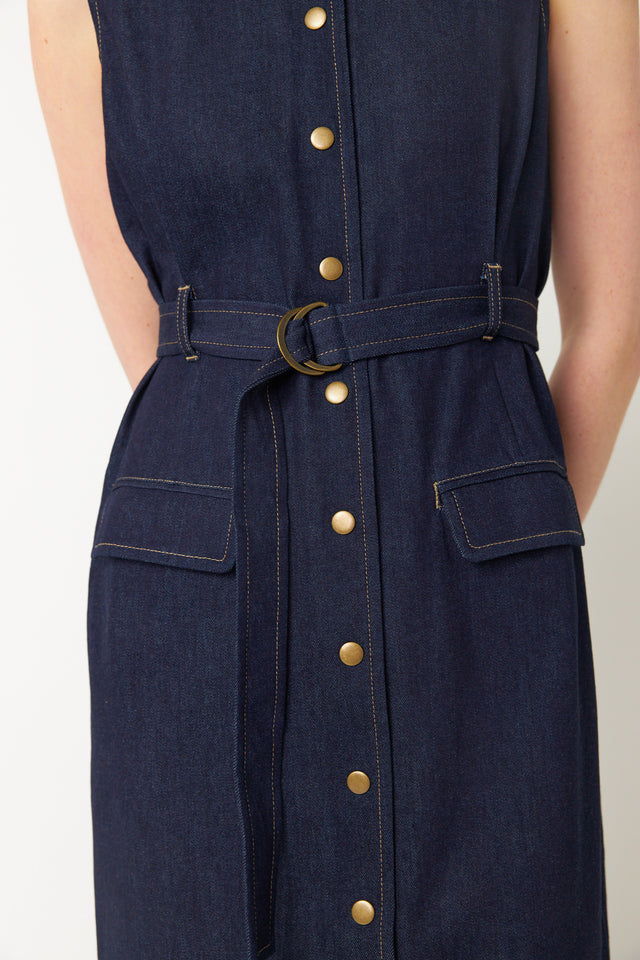 Denim belted dress