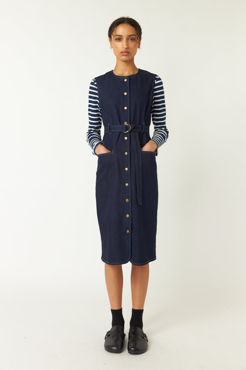 Denim belted dress