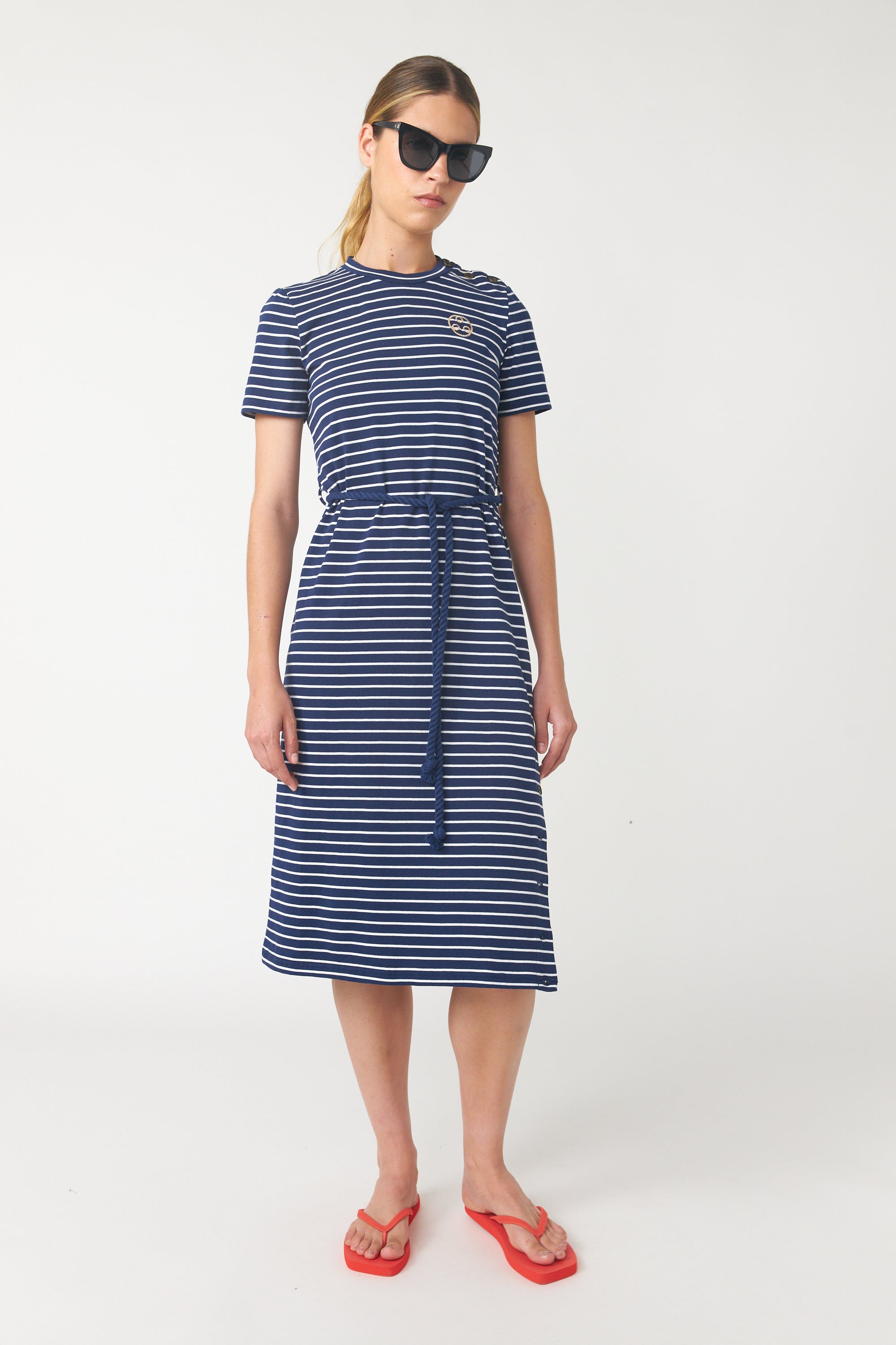 knee length dresses for ladies Women's Nautical Stripes Crew Neck T-Shirt Dress main image 0
