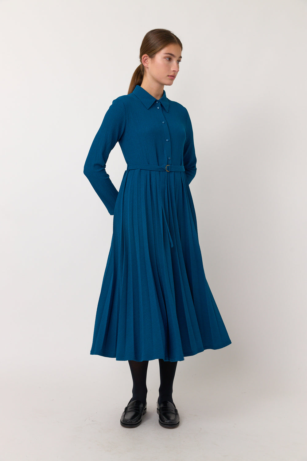 designer shirt dress Blue Floral Print Cotton - Midi Dresses line dry or dry clean DRESSES | Designer Womenswear |
