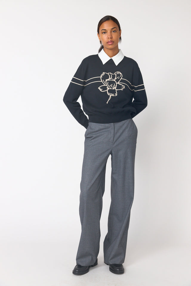 Twill wide leg trouser