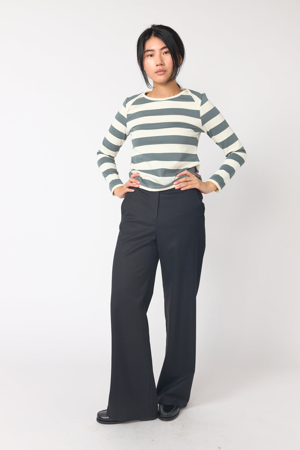 Twill wide leg trouser