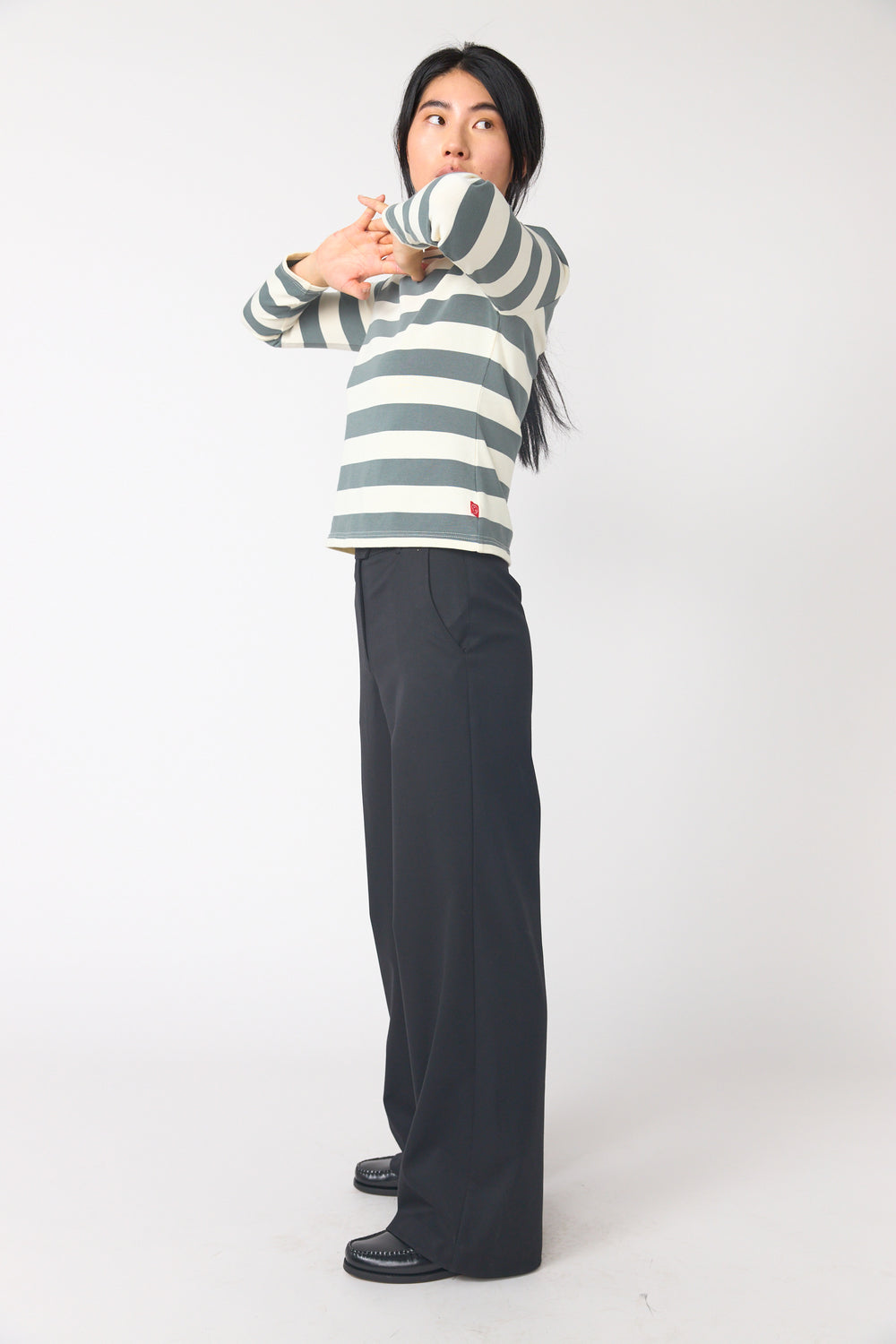 Twill wide leg trouser
