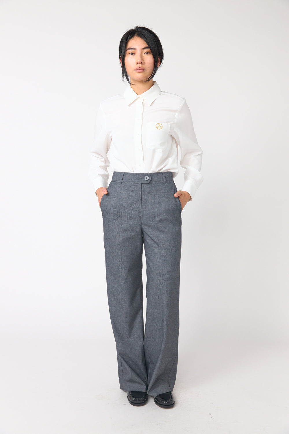 Twill wide leg trouser