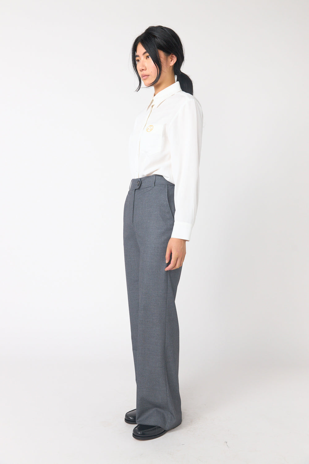 Twill wide leg trouser