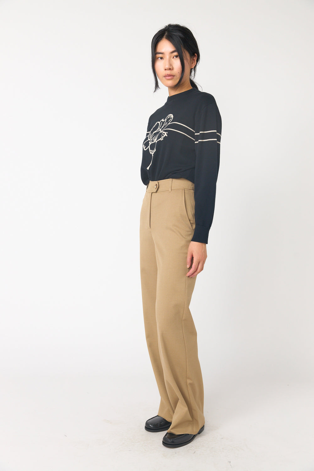 Twill wide leg trouser