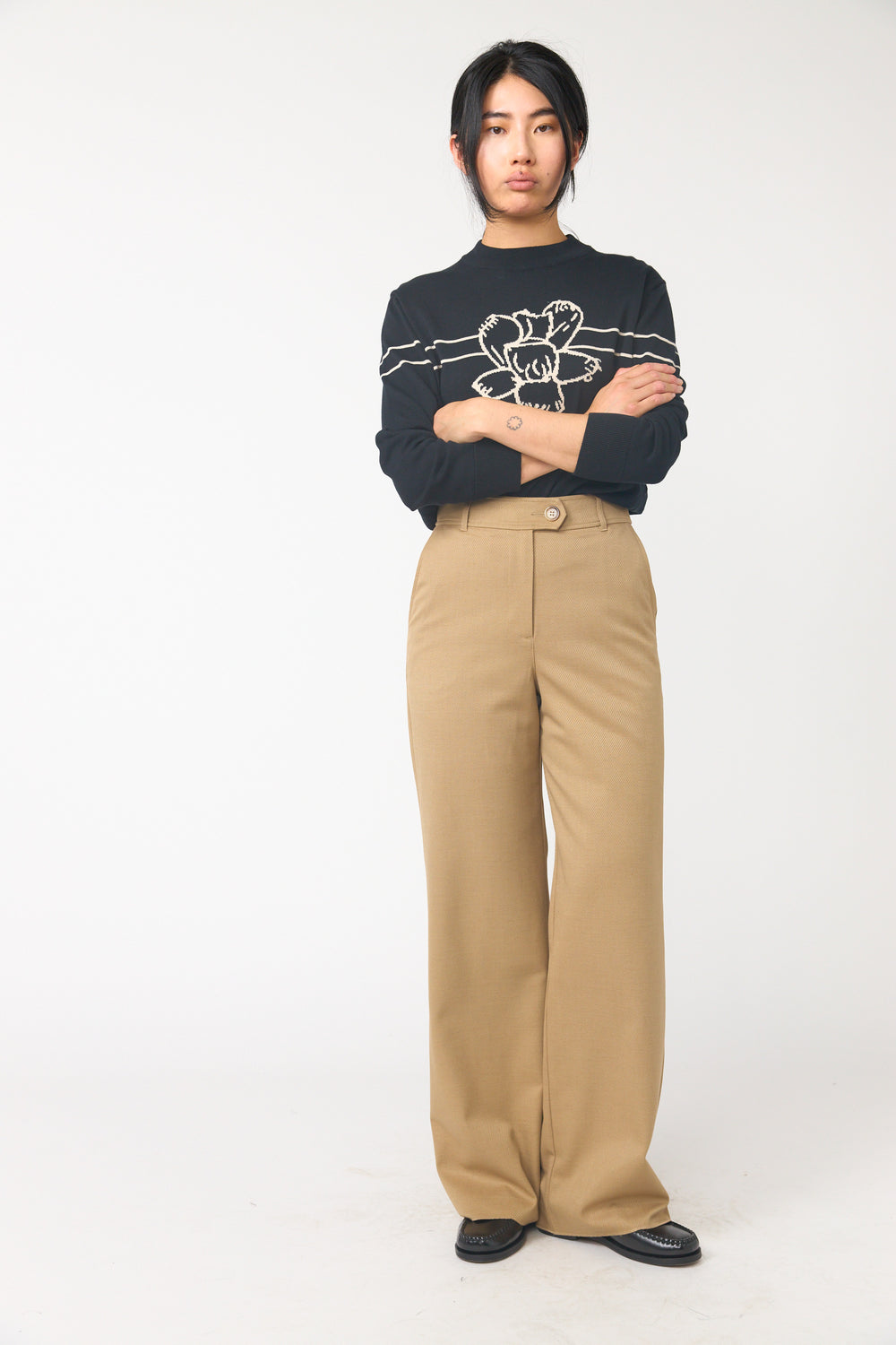 Twill wide leg trouser