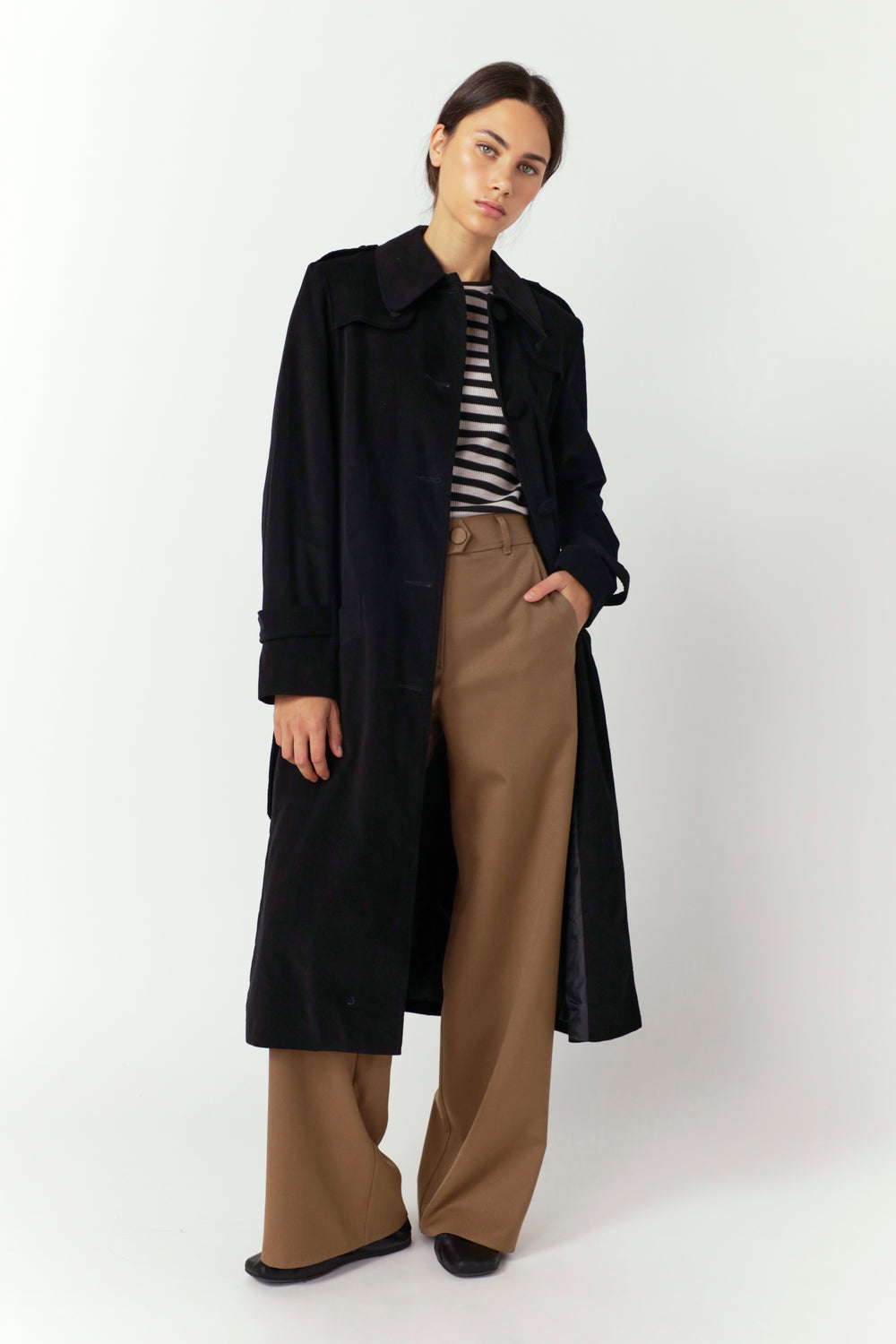 Twill wide leg trouser